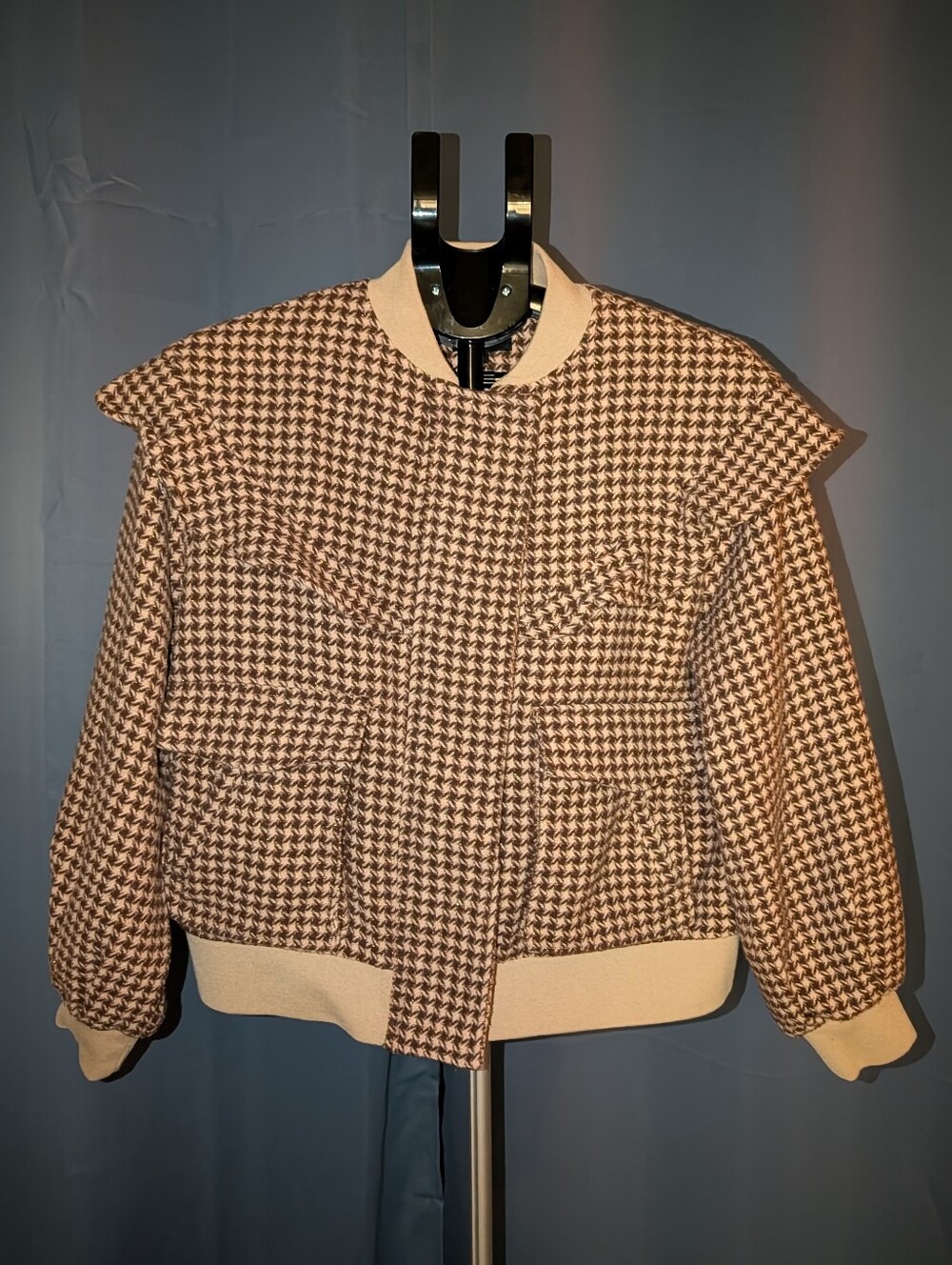 DRIFTWOOD Houndstooth Bomber Jacket in Beige and Black